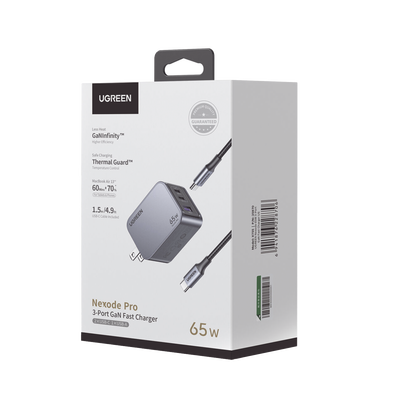 Cargador de Pared / 65W / 3 Puertos / 2 USB-C / 1 USB-A / Ga