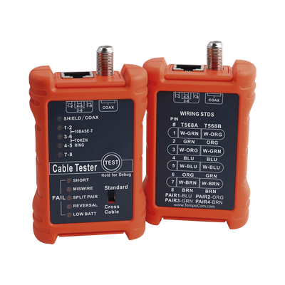Tester de Cables LAN 8 Hilos Coaxial Mapeo de Pines — TEMPO