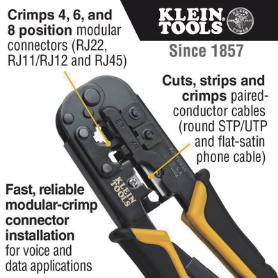 Pinza Ponchadora RJ22-RJ11 RJ12-RJ45 Acero Alto Carbono — KLEIN TOOLS