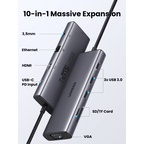 Hub USB-C / 10 en 1 / HDMI 4K@30Hz / VGA 1920x1200 / 3x USB 