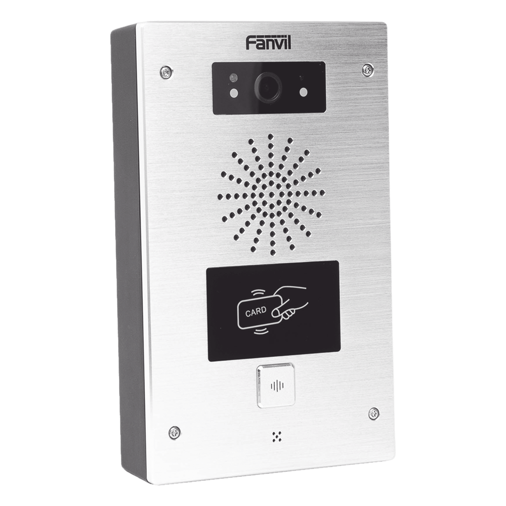 Video Portero IP 2 Líneas SIP Cámara HD 2MP IR Nocturno RFID IP65 e IK10 PoE 802.3af Onvif -40°C a 70°C — Fanvil
