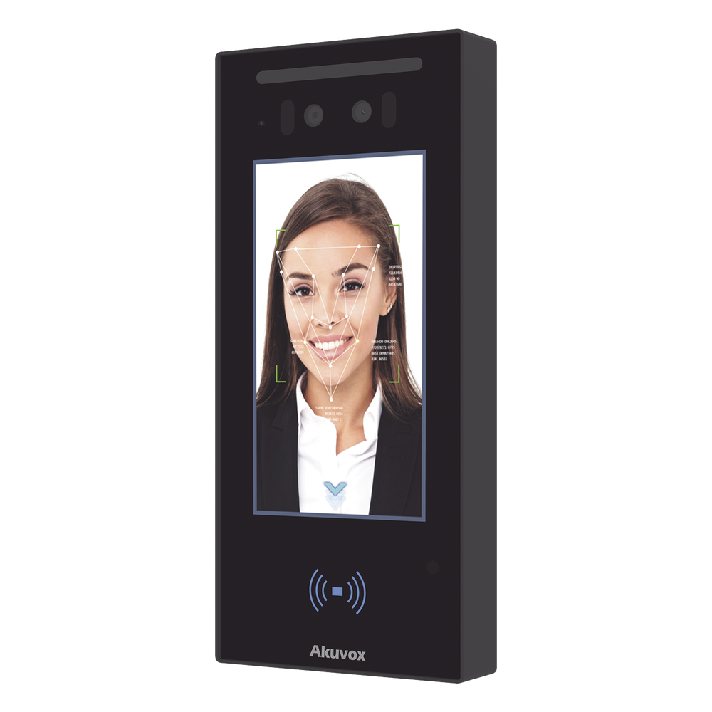Frente de Calle IP Pantalla Táctil IPS 5" Doble Cámara 2 Megapixel Reconocimiento Facial Bluetooth y NFC IP65 — Akuvox