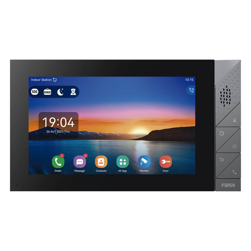 Monitor IP SIP Pantalla Táctil 7" Android 9.0 Wi-Fi Dual Band Bluetooth 5.0 PoE 8 Entradas de Alarma — Fanvil
