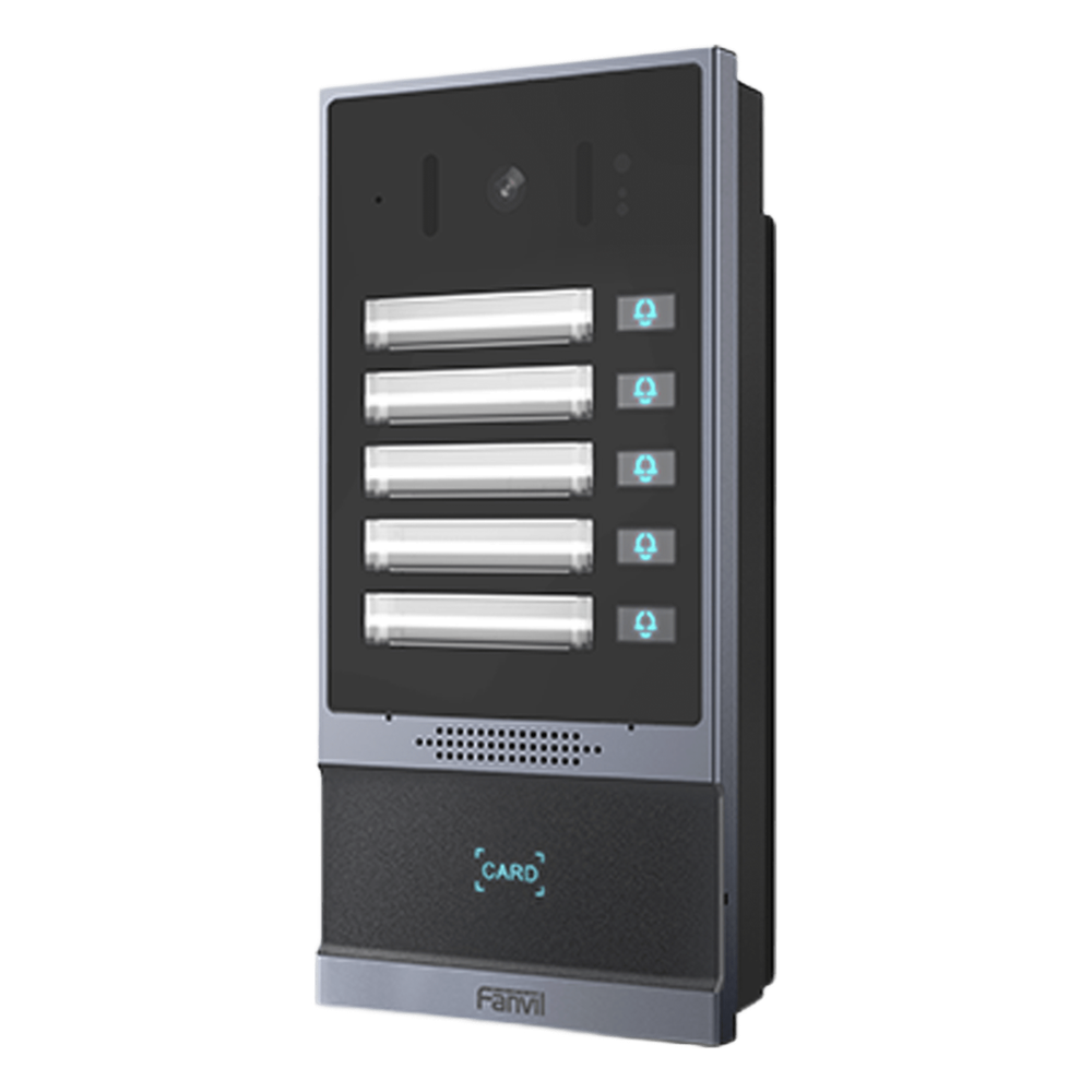 Videoportero IP 2 Megapixel 5 Botones de Marcación Rápida IP66 - IK07 PoE Control de Acceso RFID Anti-Vandálico — Fanvil