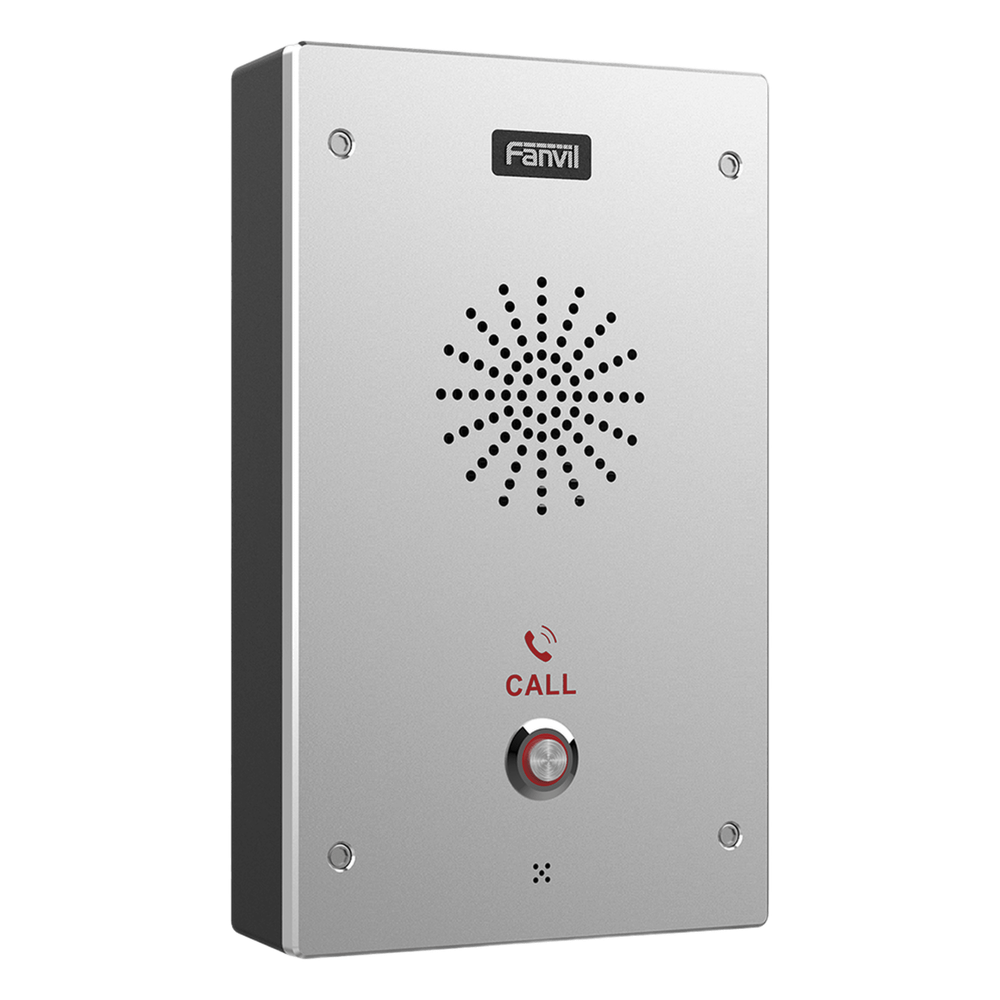 Intercomunicador IP 2 Líneas SIP PoE IP65 IK10 Altavoz 3 W 2 Relevadores 12V DC Anti-Vandálico — Fanvil
