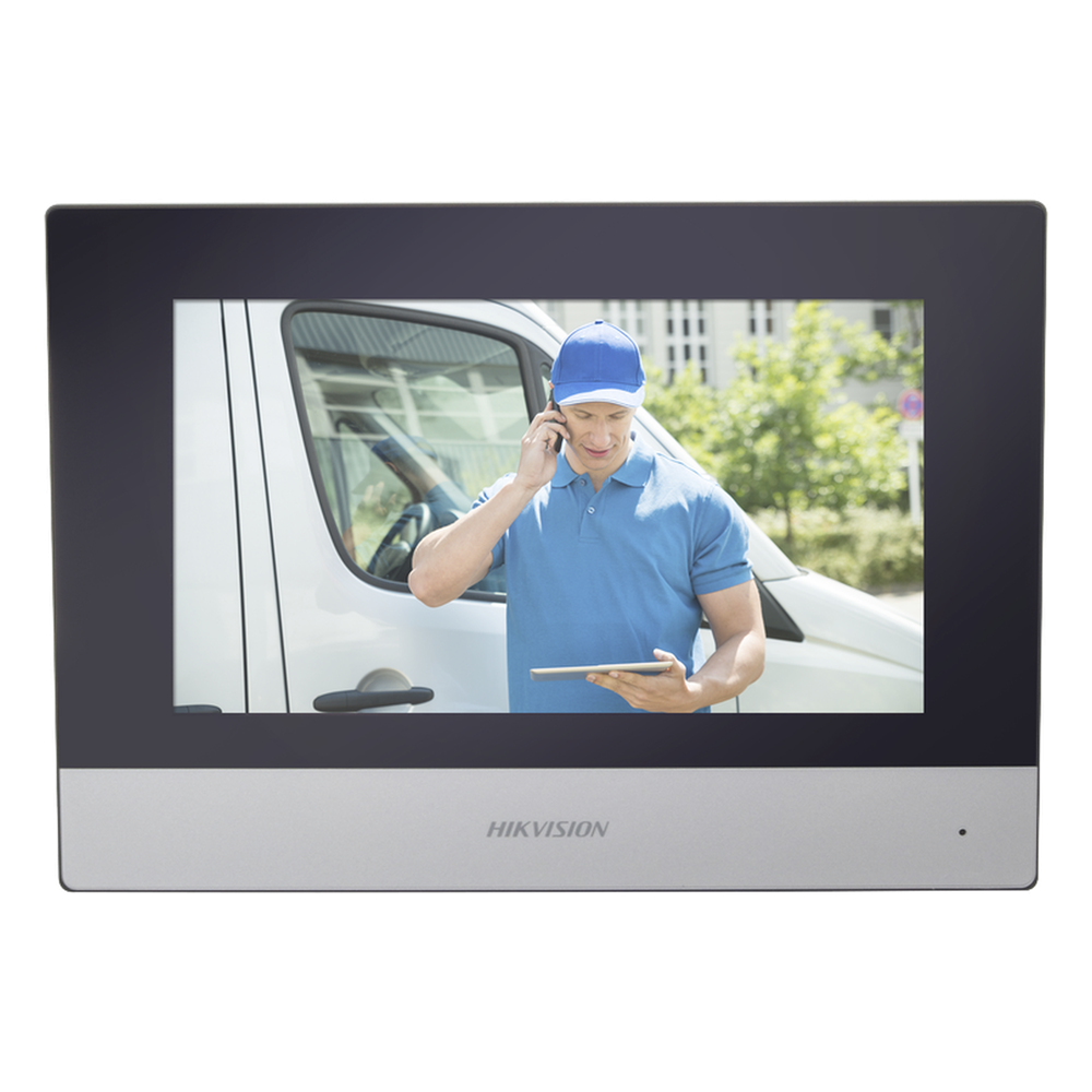Monitor Híbrido IP WiFi Touch Screen 7" Resolución 1024x600 PoE 802.3af Audio Bidireccional 8 Entradas de Alarma Compatible 4 Hilos Analógicos — Hikvision