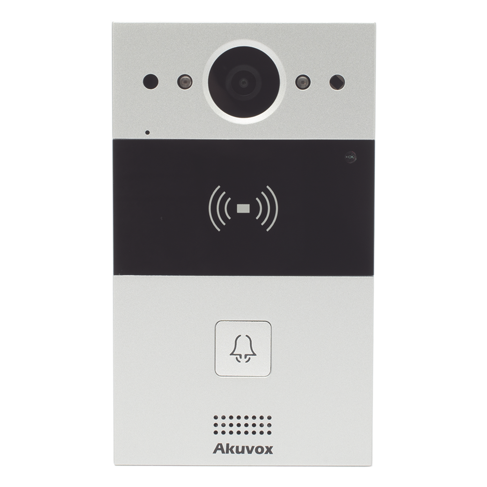 Videoportero IP 1 Botón Cámara 2 Megapixel 110° Lector MIFARE y PROX EM SIP ONVIF IP65 PoE Control 2 Puertas Cloud — Akuvox