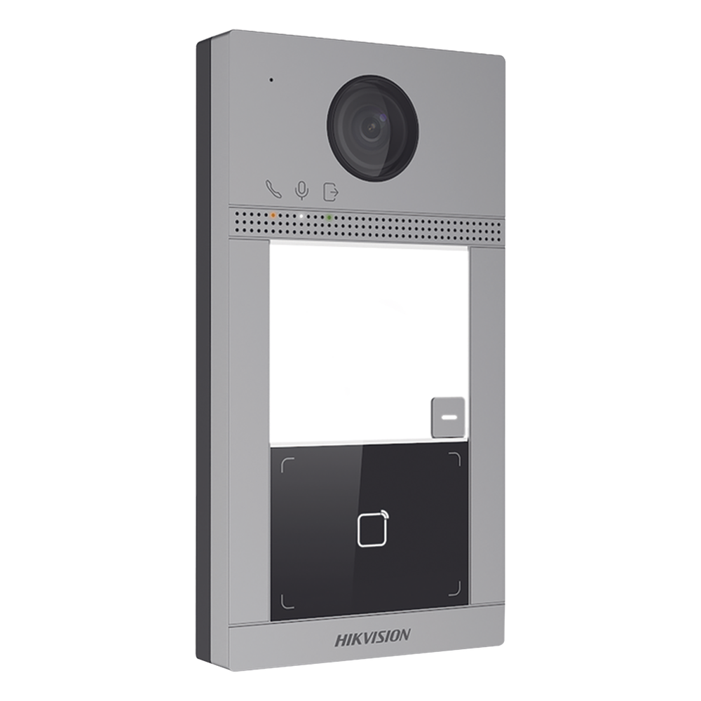 Videoportero IP 2 Megapixel PoE IP65 + IK08 1 Departamento Lector Mifare 2 Puertas 6 Monitores Visión Nocturna IR 3m Ángulo 129° — Hikvision