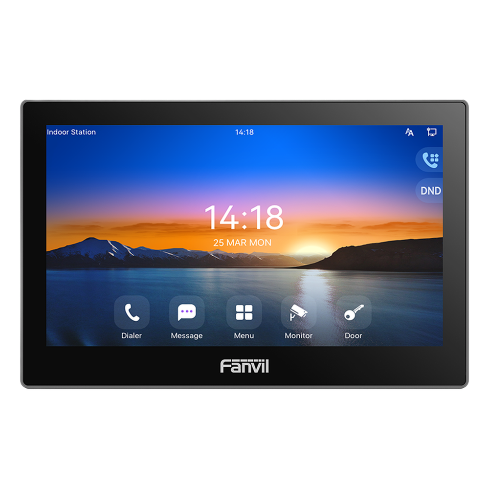 Monitor IP SIP para Interior Pantalla Táctil 7 Pulgadas Video HD 1080p H.264 Wi-Fi y Ethernet 10 100 Mbps Control de Acceso Remoto — Fanvil