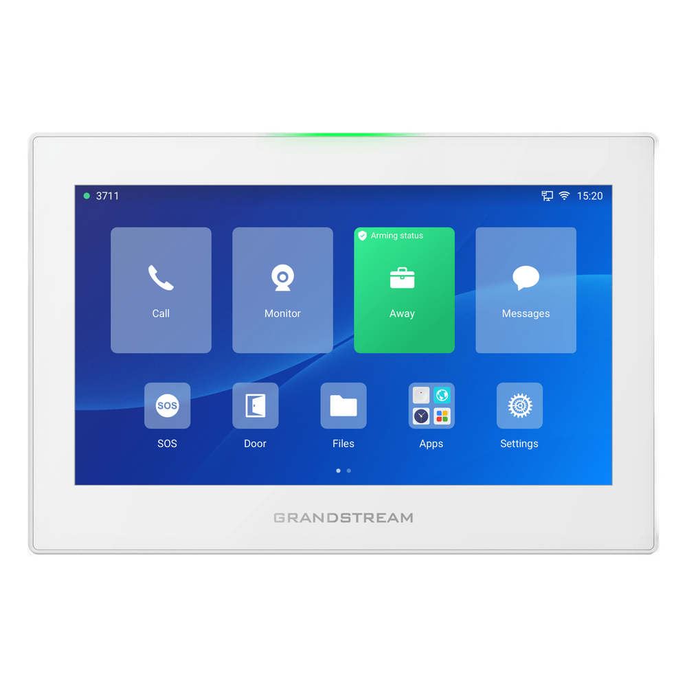 Estación de Intercomunicación SIP Pantalla Táctil 7'' 1024x600 Wi-Fi 6 Dual Band Bluetooth 5.0 8 Canales de Alarma Android 13 Control HVAC e Iluminación — Grandstream