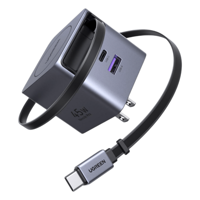 Cargador Rápido 45W GaN Cable Retráctil 0.7 m (2.3 ft) — UGREEN