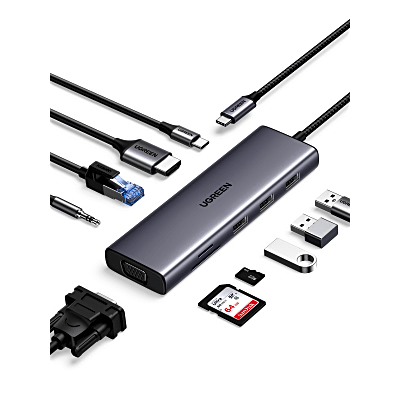 Hub USB-C / 10 en 1 / HDMI 4K@30Hz / VGA 1920x1200 / 3x USB 