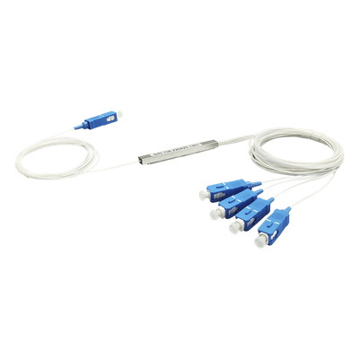 Splitter (Divisor Óptico) tipo PLC, de 1x4, conectores SC — TEMPO
