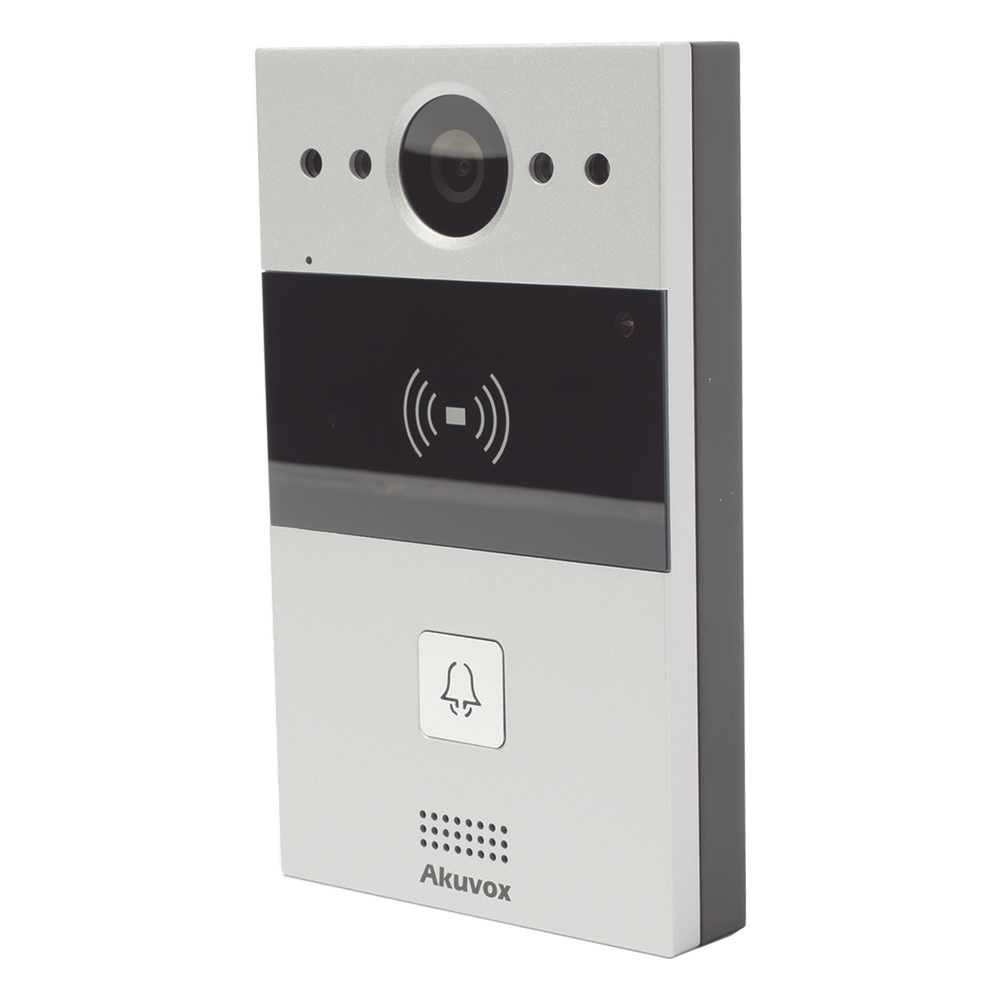 Videoportero IP 1 Botón Cámara 2 Megapixel 110° Lector MIFARE y PROX EM SIP ONVIF IP65 PoE Control 2 Puertas Cloud — Akuvox
