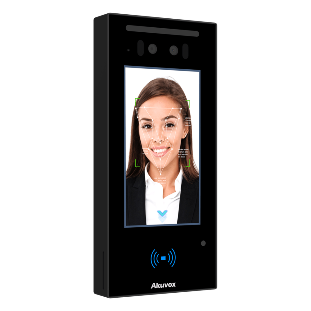 Frente de Calle IP Pantalla Táctil IPS 5" Doble Cámara 2 Megapixel Reconocimiento Facial Bluetooth y NFC IP65 — Akuvox