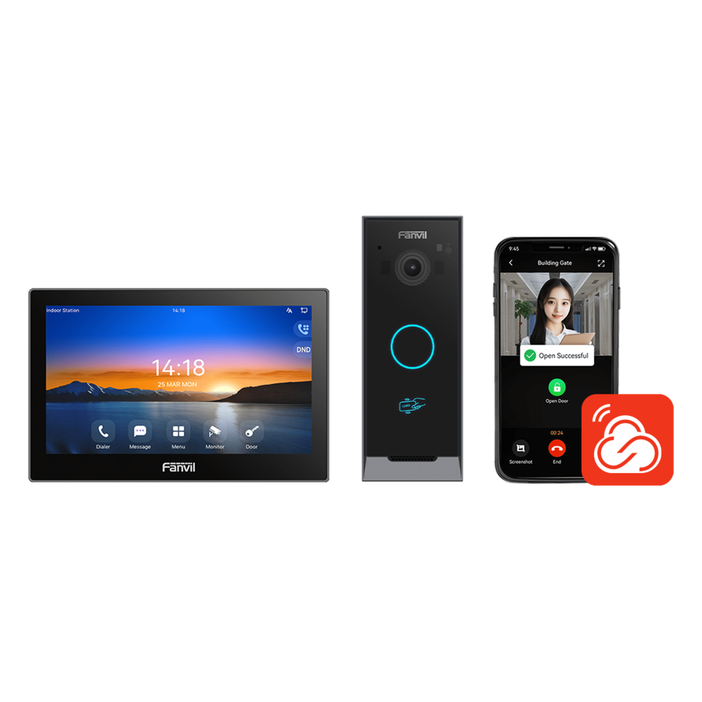 Kit Videoportero IP Pantalla Táctil 7" HD Cámara 2 Megapixel Wi-Fi Dual Band PoE 10,000 Tarjetas RFID ONVIF — Fanvil