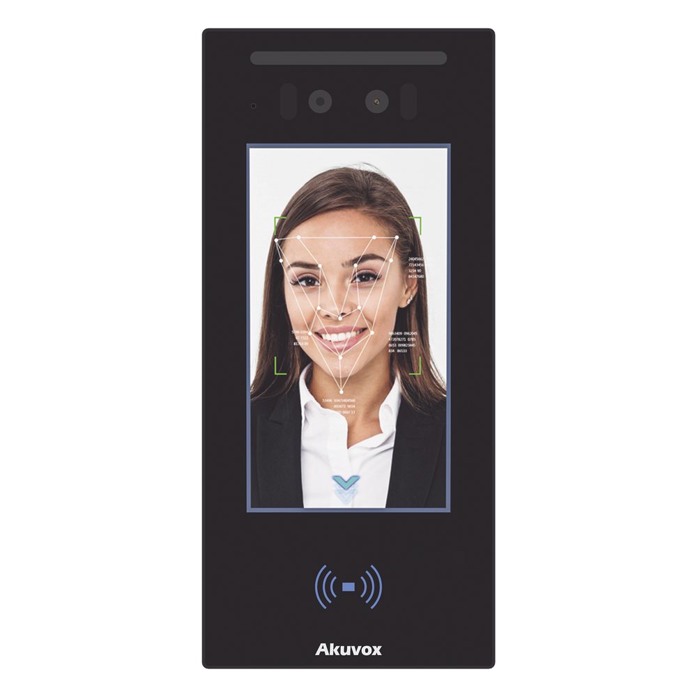 Frente de Calle IP Pantalla Táctil IPS 5" Doble Cámara 2 Megapixel Reconocimiento Facial Bluetooth y NFC IP65 — Akuvox