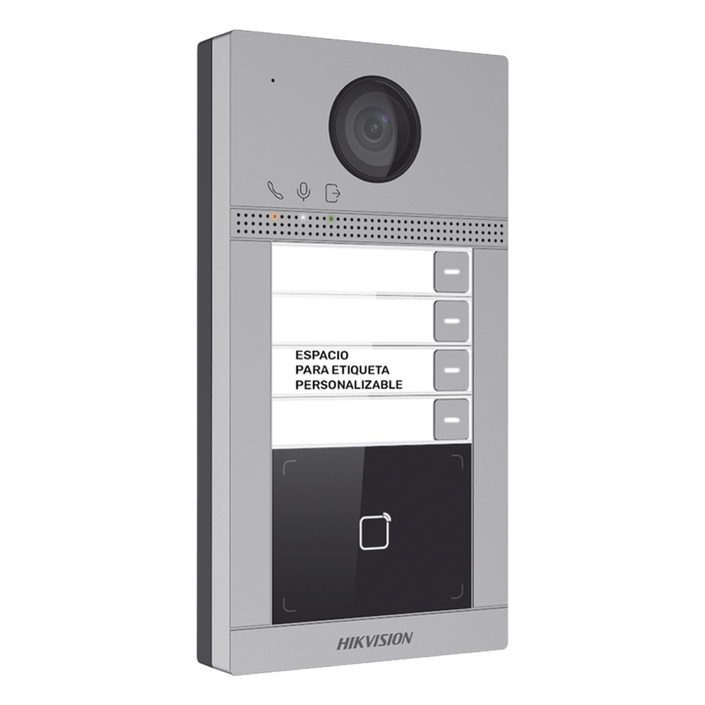 Videoportero IP 2 Megapixel PoE IP65 + IK08 4 Departamentos Apertura con Tarjeta 2 Puertas 6 Monitores 129° IR 3m — Hikvision