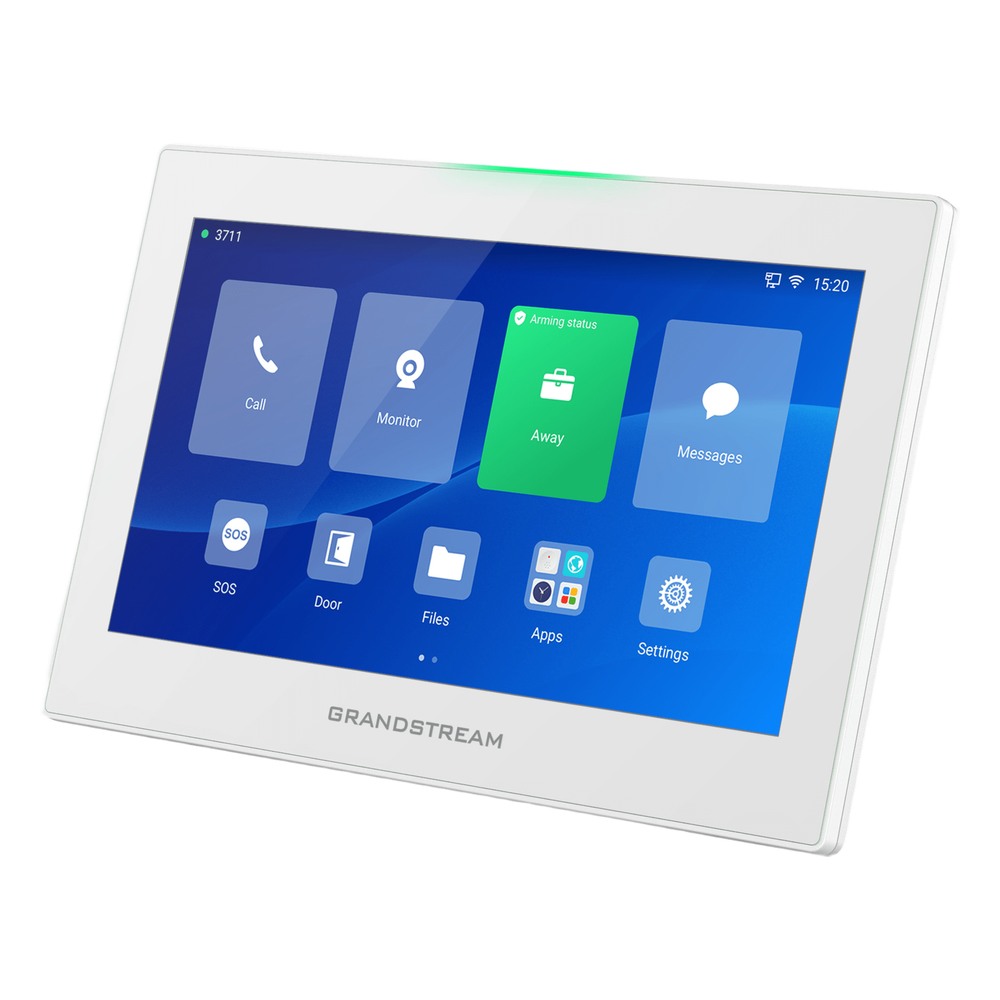 Estación de Intercomunicación SIP Pantalla Táctil 7'' 1024x600 Wi-Fi 6 Dual Band Bluetooth 5.0 8 Canales de Alarma Android 13 Control HVAC e Iluminación — Grandstream