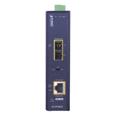 Convertidor de medios PoE+ 802.3at 1000BASE-SX a 10 — PLANET