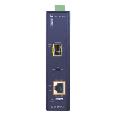 Convertidor de Medios PoE Industrial, Puerto SFP 1000BASE-SX — PLANET