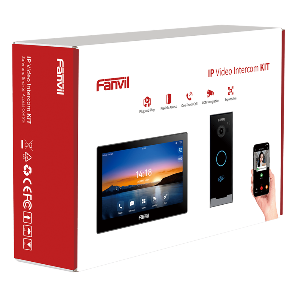 Kit Videoportero IP Pantalla Táctil 7" HD Cámara 2 Megapixel Wi-Fi Dual Band PoE 10,000 Tarjetas RFID ONVIF — Fanvil