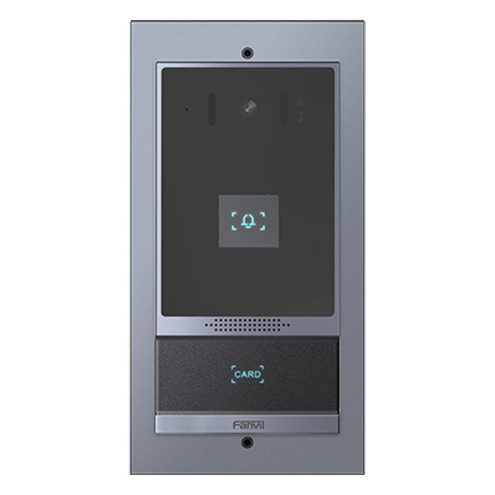 Videoportero IP 2 Megapixel Full HD SIP y ONVIF 2 Relevadores Control de Acceso RFID IP66 e IK07 PoE 802.3af — Fanvil