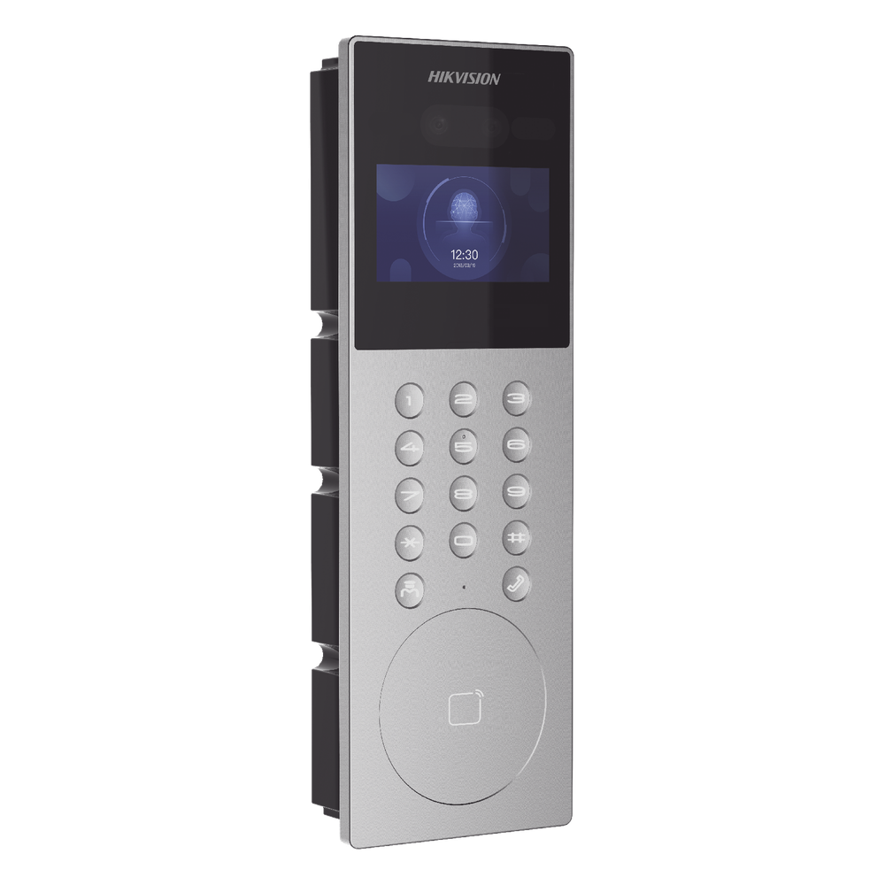 Videoportero IP Multiapartamento 1080p HD Reconocimiento Facial IA Pantalla 4.3' 5,000 Rostros 25,000 Tarjetas IP65 500 Departamentos 9 Frentes de Calle — Hikvision