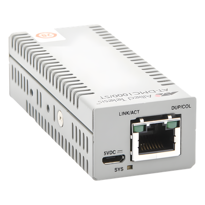 Mini Convertidor de medios de cobre a fibra MultiModo de escritorio 1000 — ALLIED TELESIS