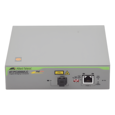 Convertidor de medios Gigabit Ethernet PoE+ a fibra óptica, conector LC, — ALLIED TELESIS